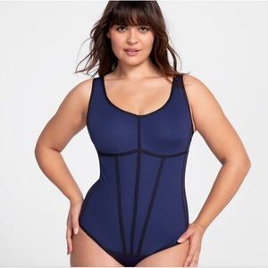 NWOT Honeylove Boldness Bodysuit Blue Black Size L